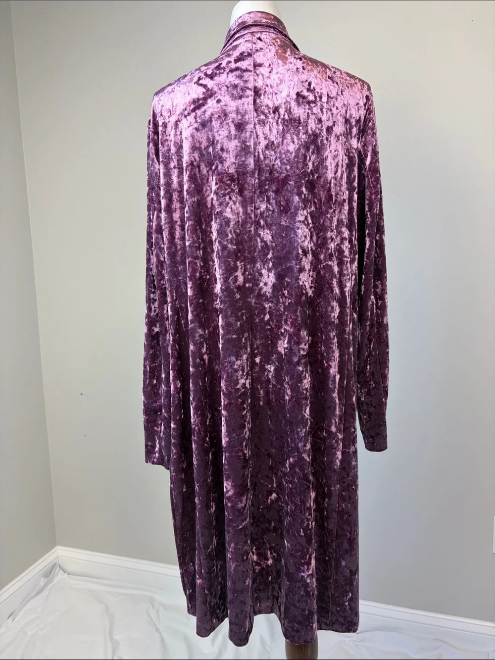 Pink Purple Crushed Velvet Duster Cardigan Jacket XL Romantic Long Line Artsy